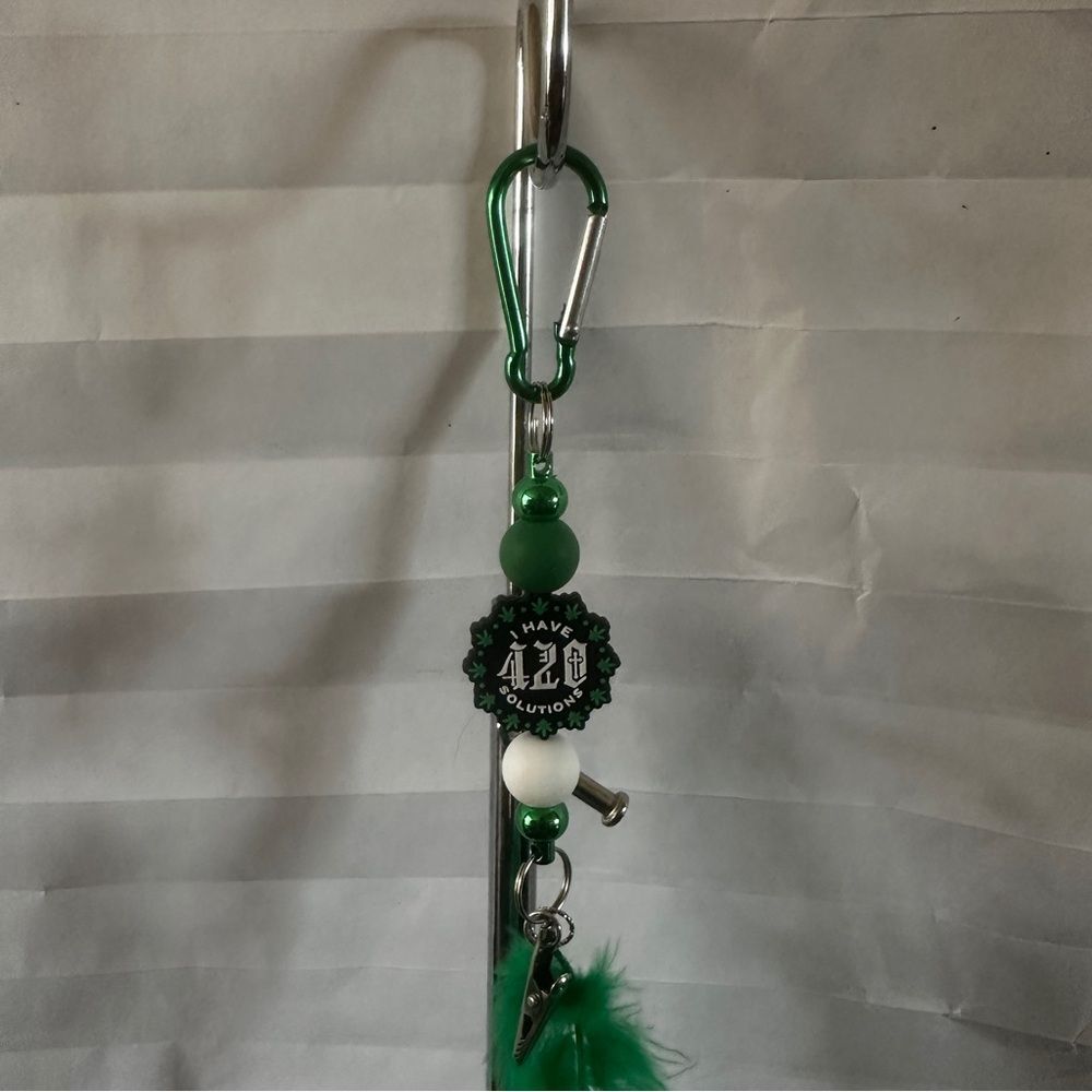 Handmade 420 Feather Clip Keychain | Green Black Theme Stoner Gift Accessory